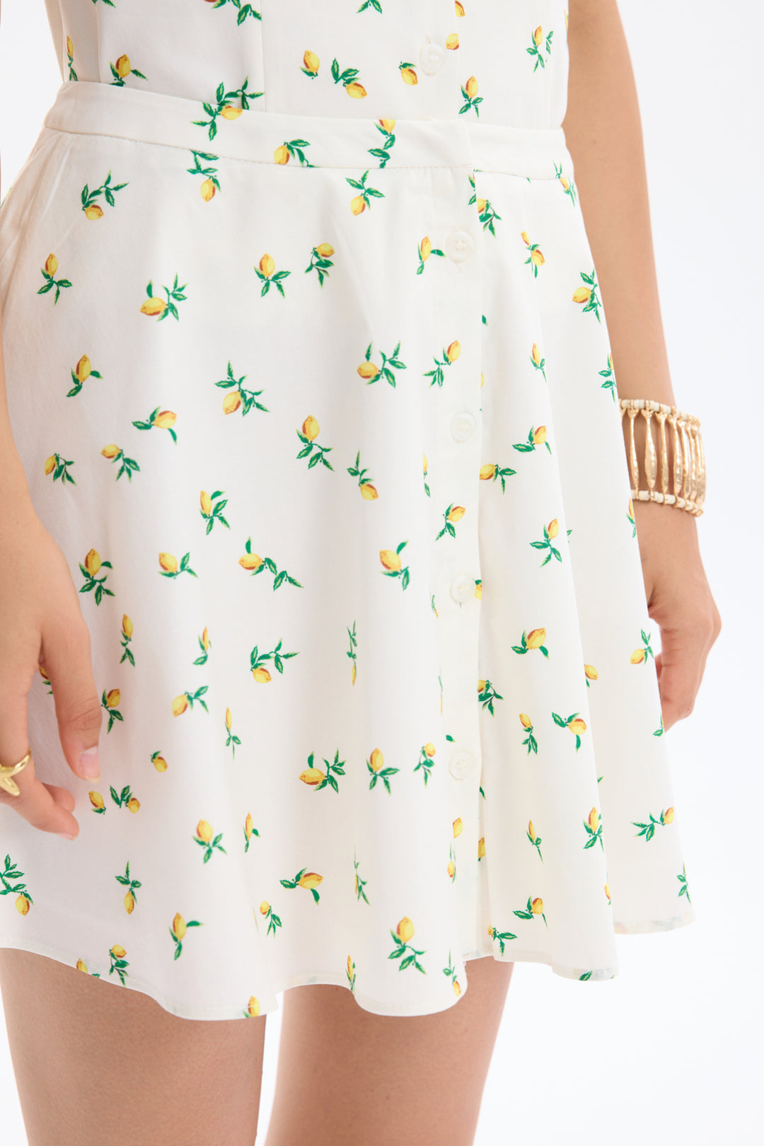 Limon Desenli Mini Etek Ekru