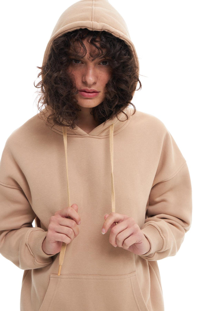 Hooded Kangaroo Pocket Sweatshirt Beige