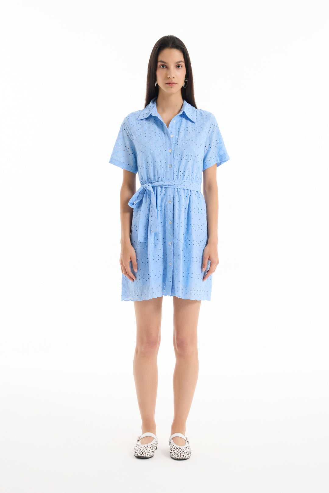 Fisto Detaylı Bağlamalı Mini Elbise Mavi