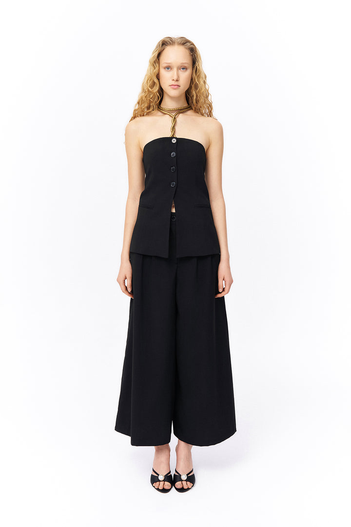 Düğme Detaylı Straplez Bluz Siyah