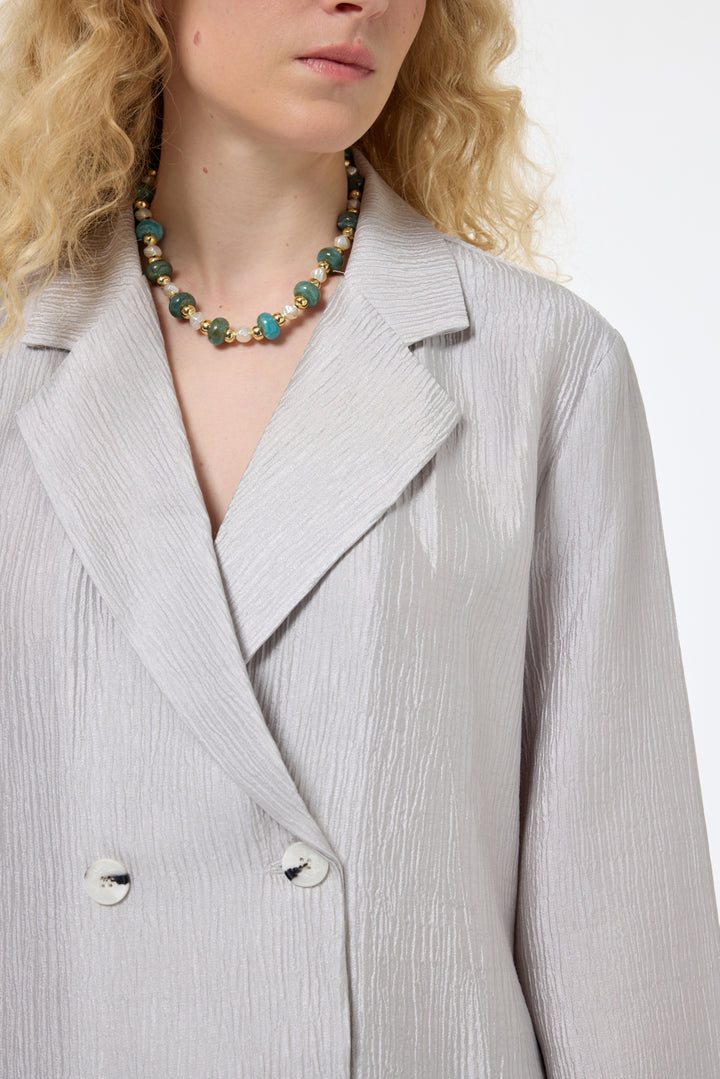 Dokulu Oversize Blazer Ceket Gri