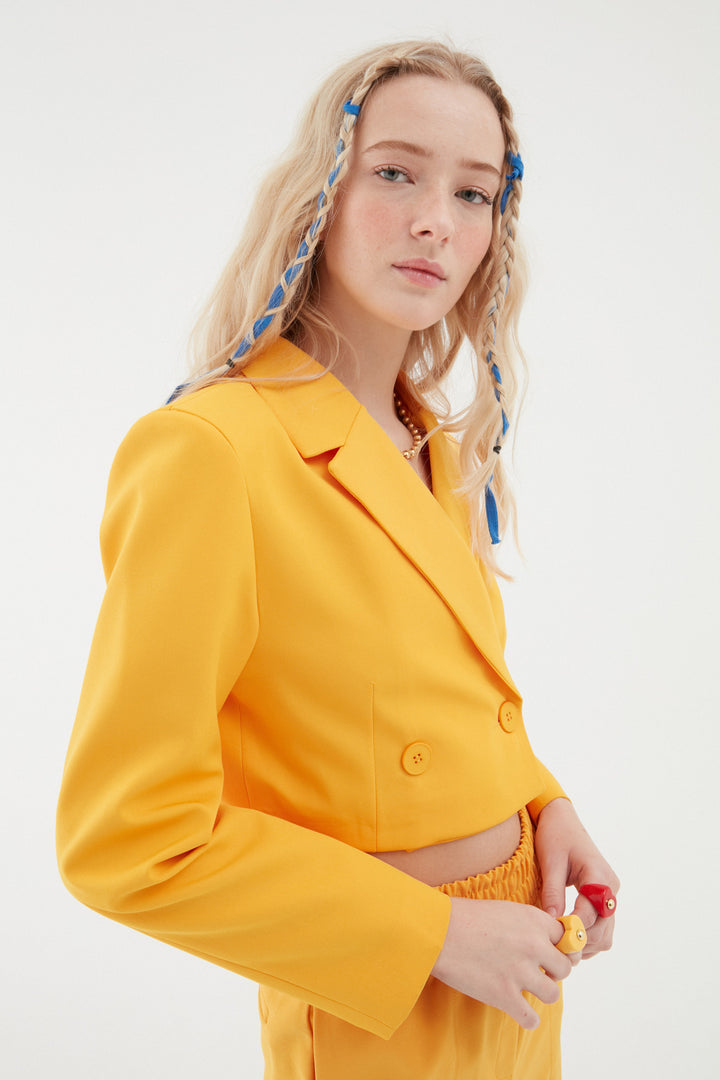 Double Breasted Crop Blazer Jacket Orange