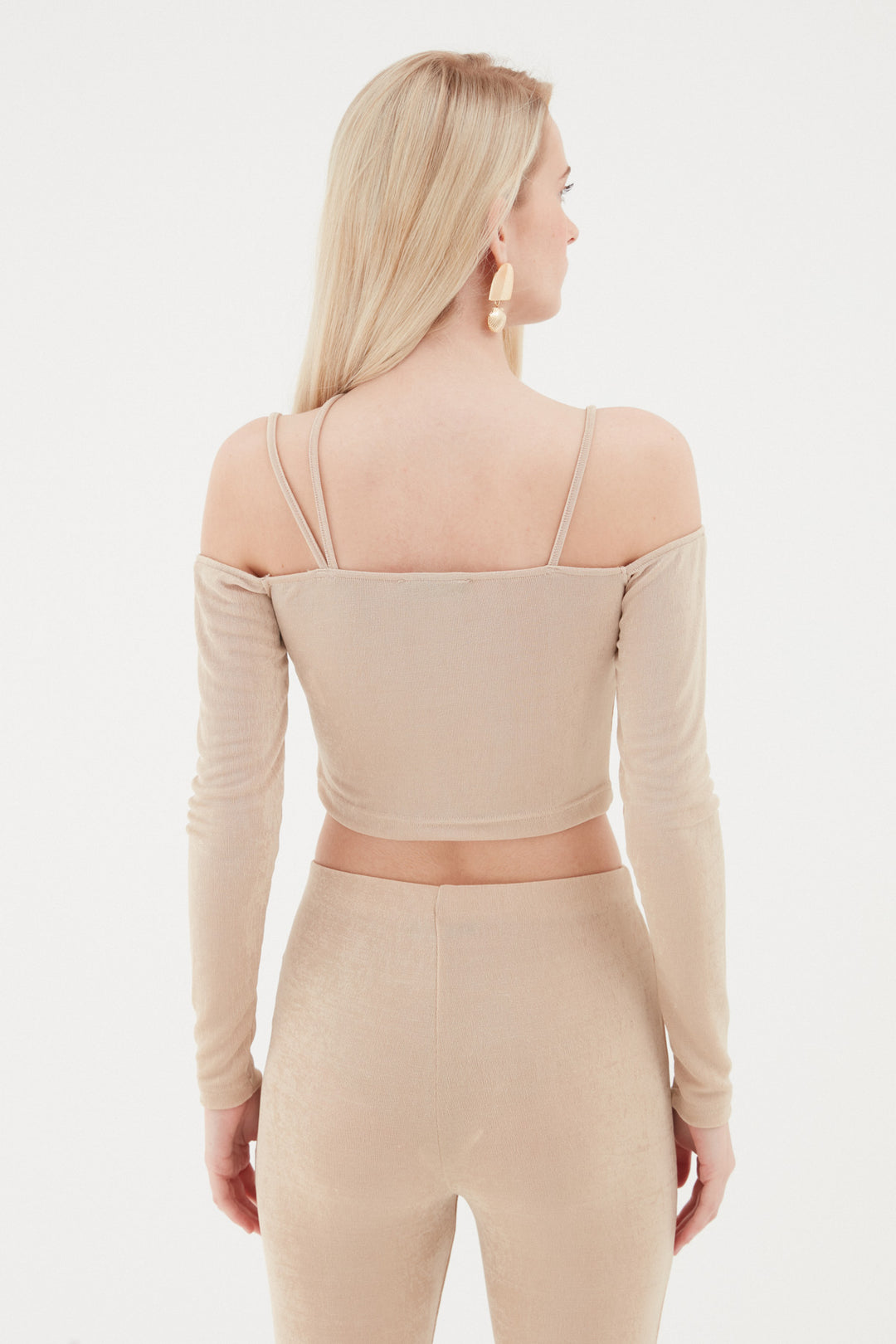 Cross Straps Off Shoulder Crop Blouse Stone