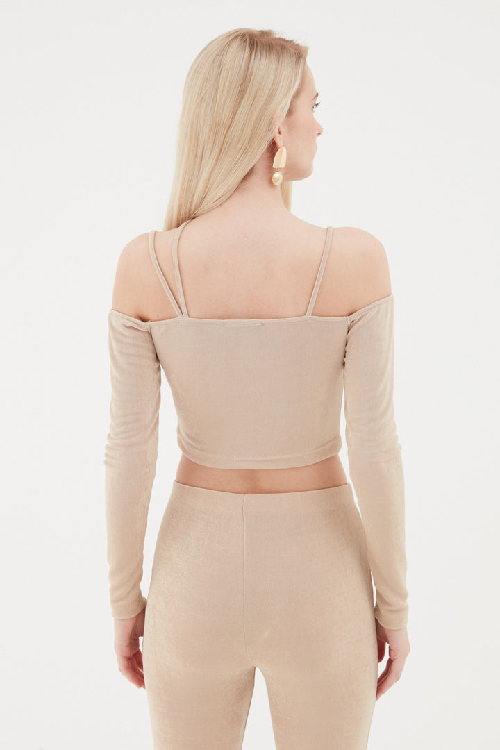 Cross Straps Off Shoulder Crop Blouse Stone