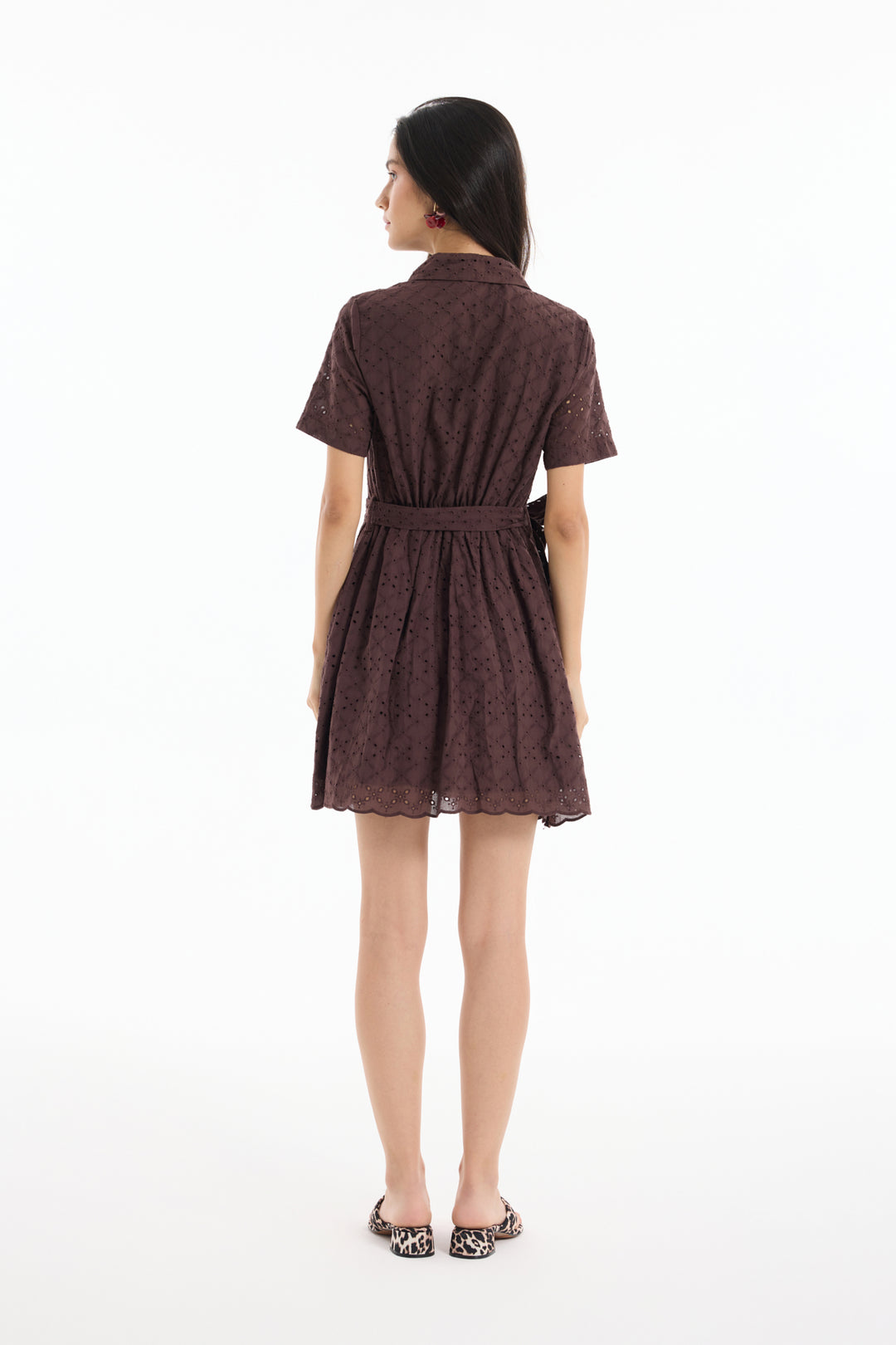 Fisto Detaylı Bağlamalı Mini Elbise Kahverengi