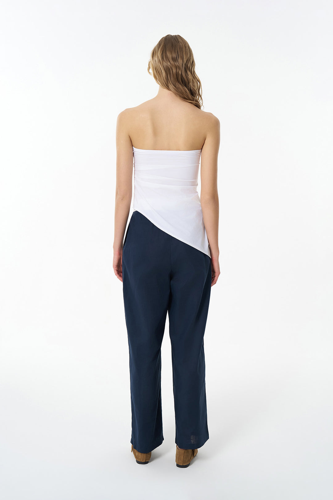 Straplez Asimetrik Bluz Beyaz