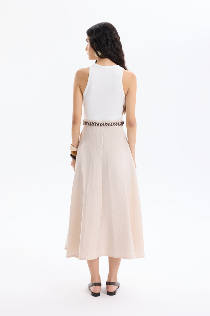 Halter Yaka Atlet Matchli Kemerli Elbise Bej