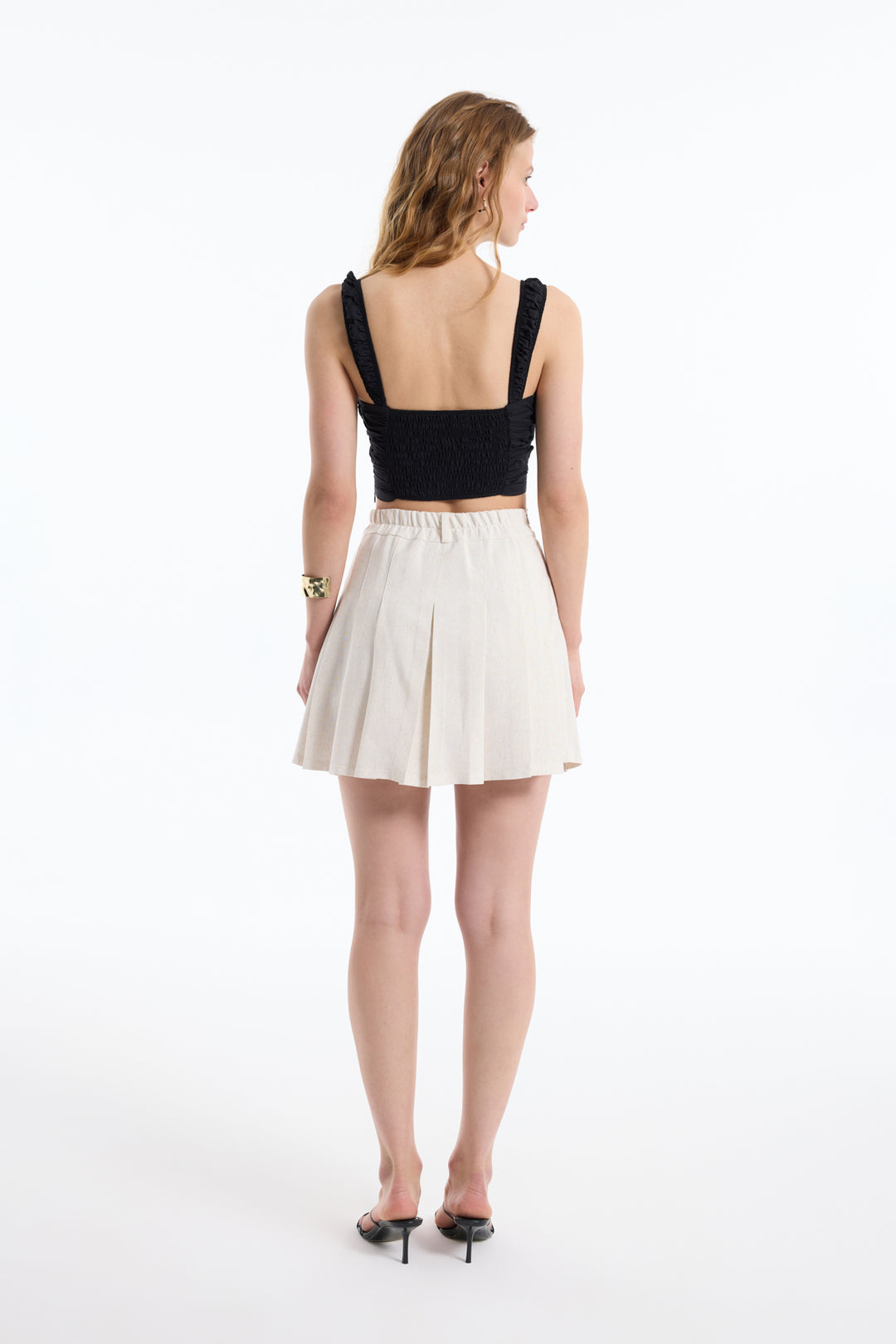 Dantel Detaylı Drapeli Crop Bluz Siyah