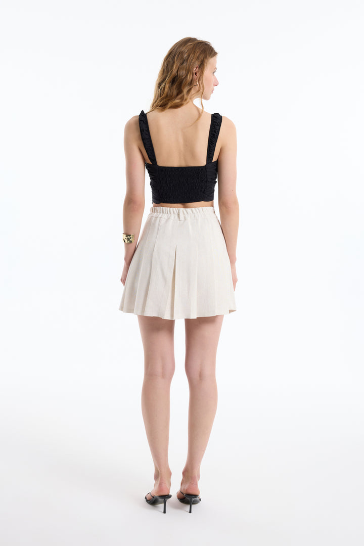 Dantel Detaylı Drapeli Crop Bluz Siyah