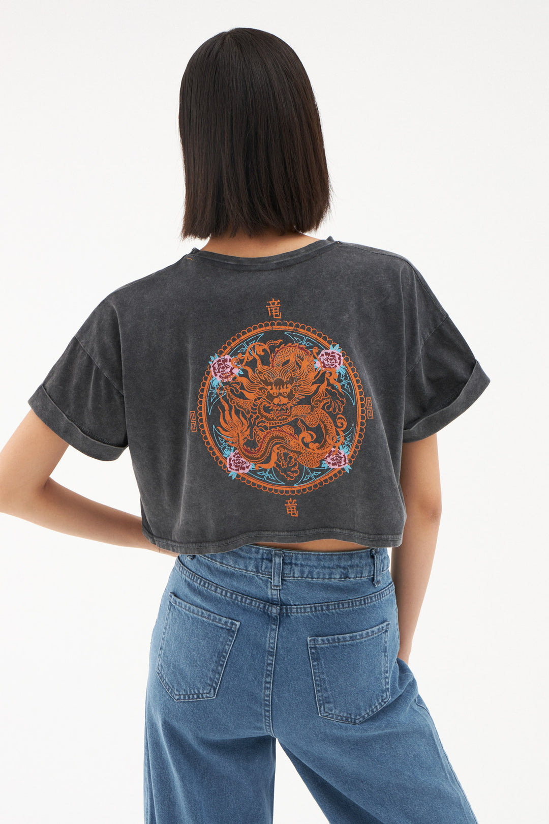 Back Printed Crop T-Shirt Anthracite