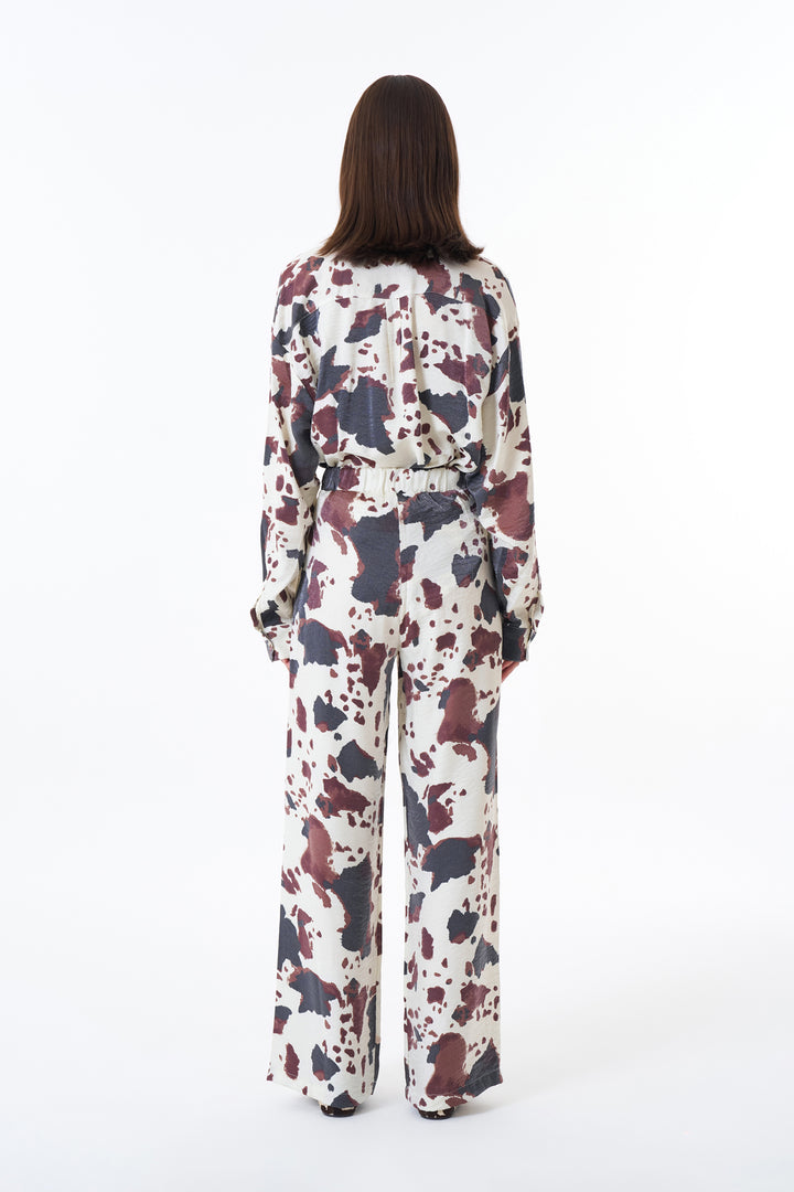 Leke Desenli Oversize Gömlek Ekru