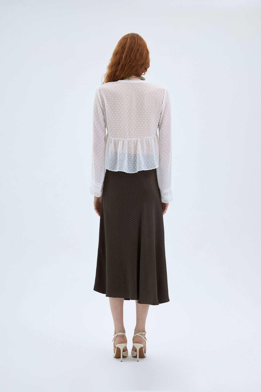 V Yaka Dantelli Tül Bluz Ekru