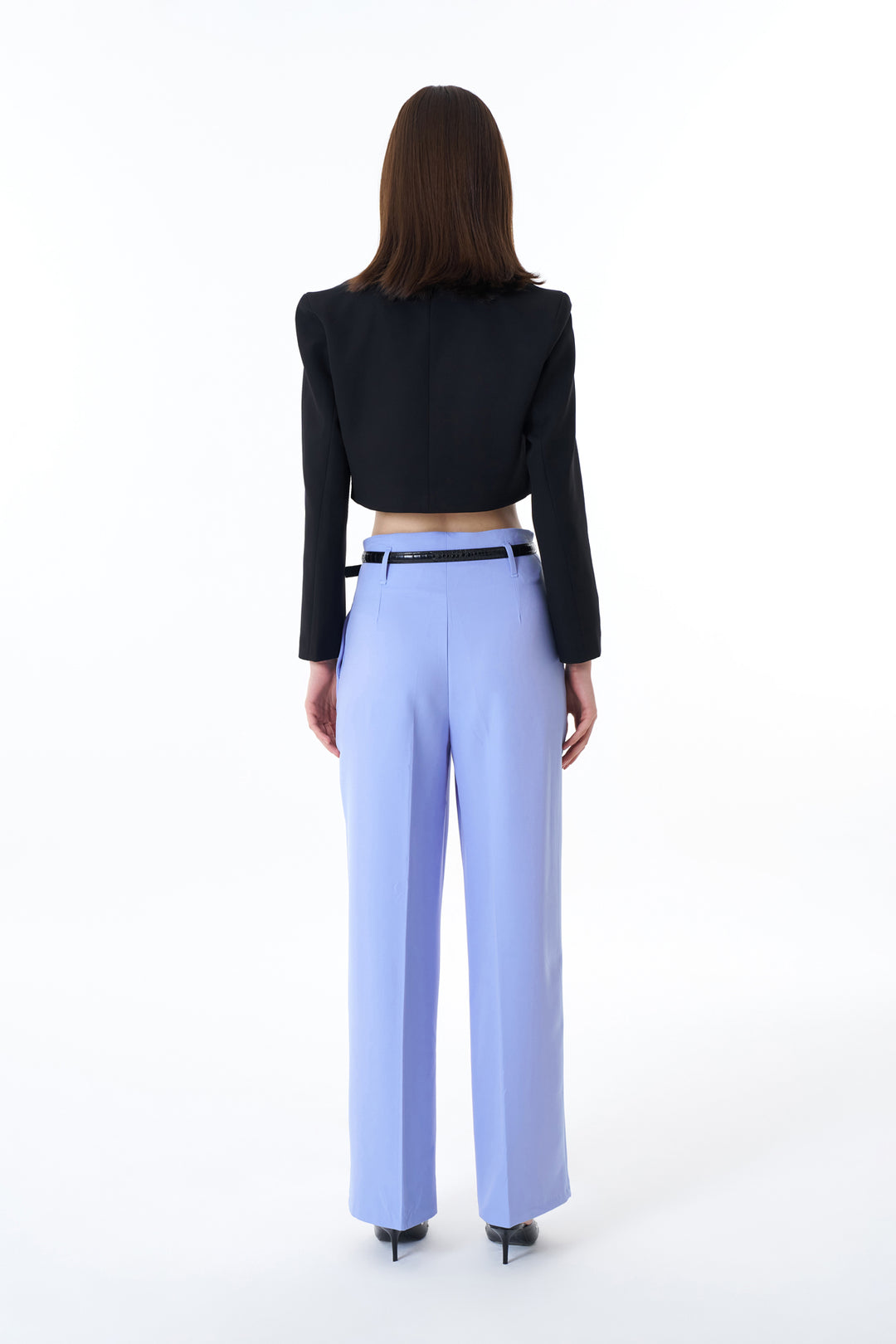 Kemer Detaylı Yüksek Bel Geniş Paça Pantolon Mavi