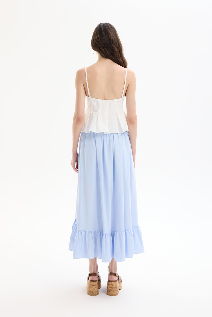 Pile Detaylı Düğmeli İnce Askılı Bluz Ekru