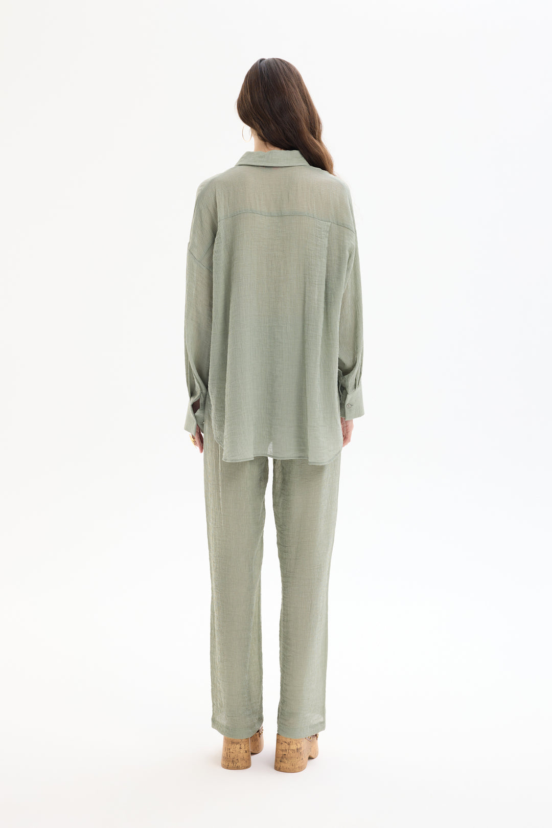 Düğmeli Oversize Dokulu Gömlek Haki