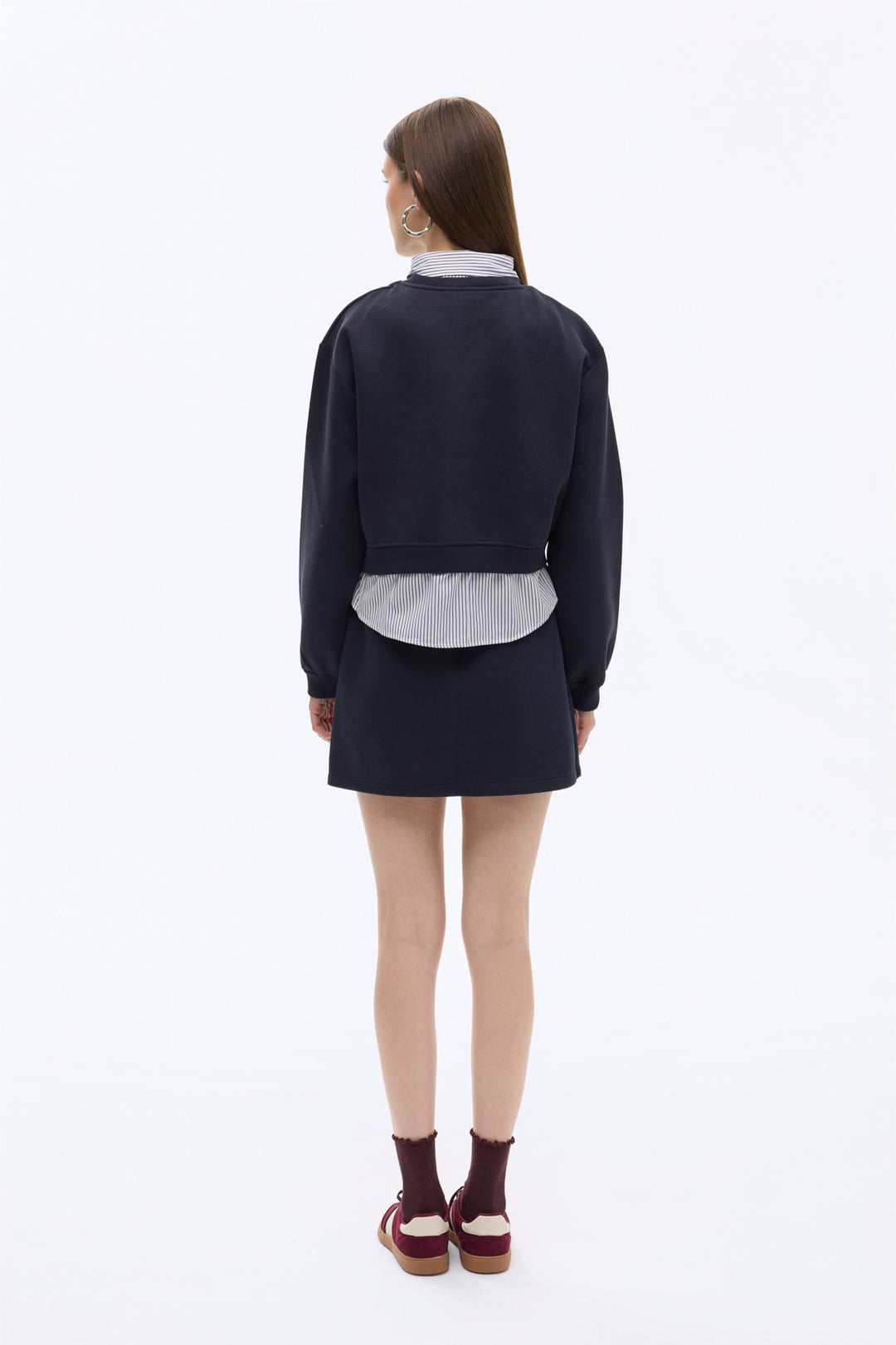 Gömlek Garnili Nakışlı Sweatshirt Lacivert
