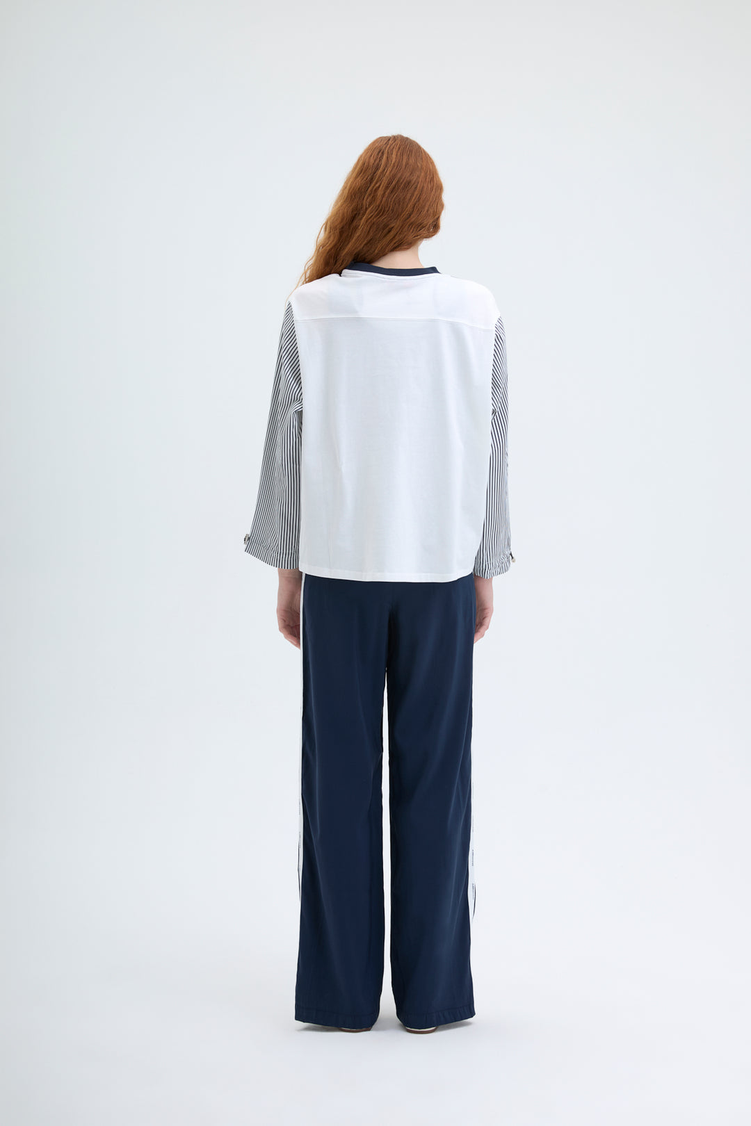 Kolları Çizgili Garnili Sweatshirt Lacivert