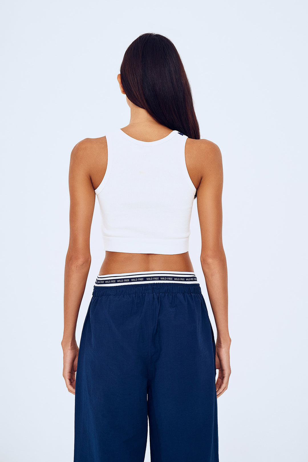 Halter Yaka Desenli Crop Atlet Lacivert