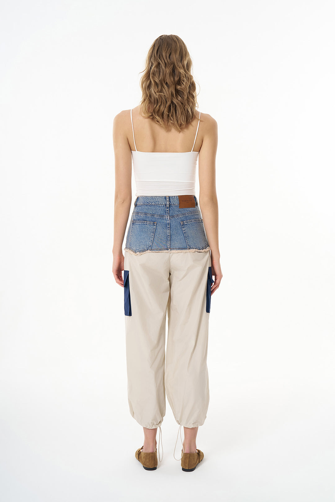 Denim Detaylı Cepli Paraşüt Pantolon Mavi