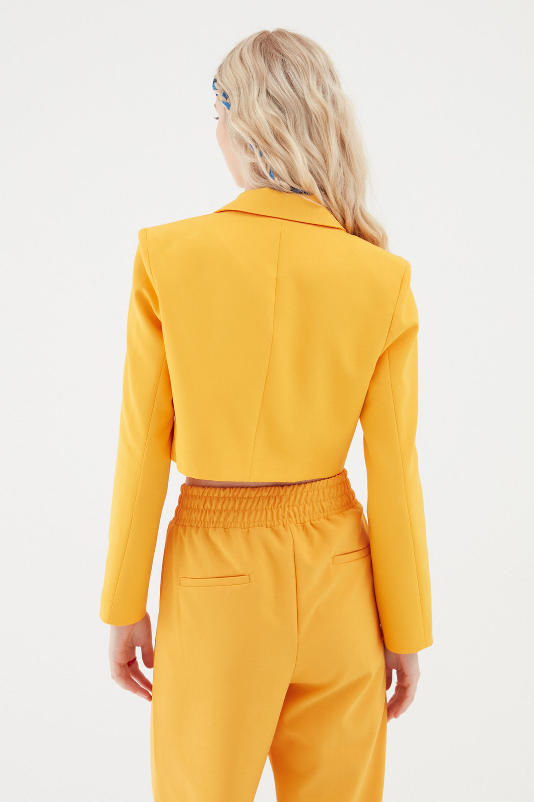 Double Breasted Crop Blazer Jacket Orange