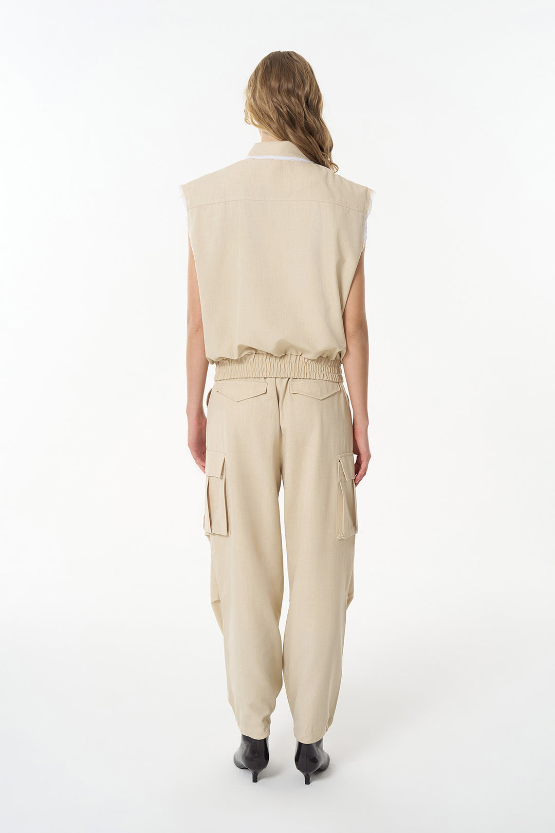 Kargo Cepli Paçası Lastikli Pantolon Bej