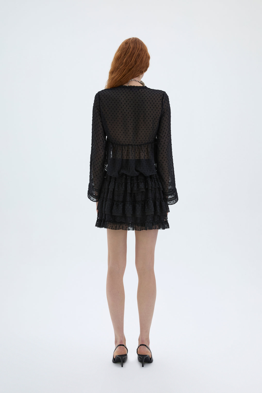 Kat Kat Volanlı Dantel Etek Siyah