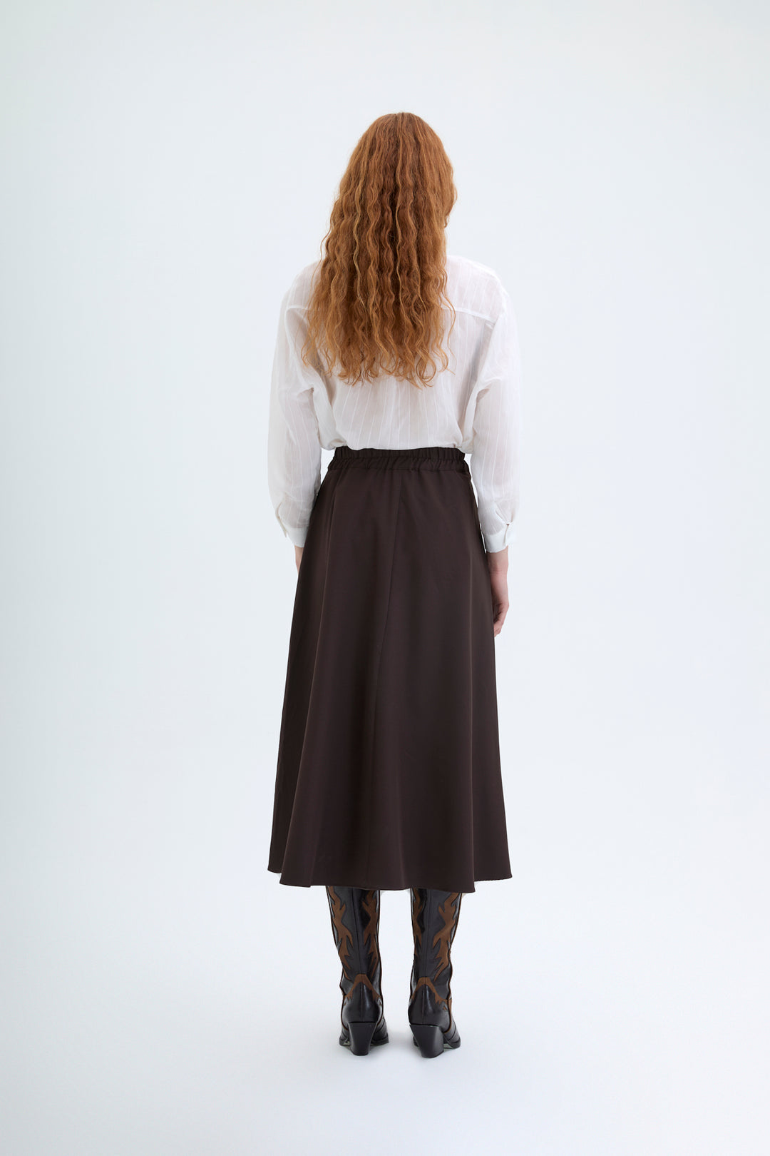 Beli Lastikli Midi Boy Basic Etek Kahverengi