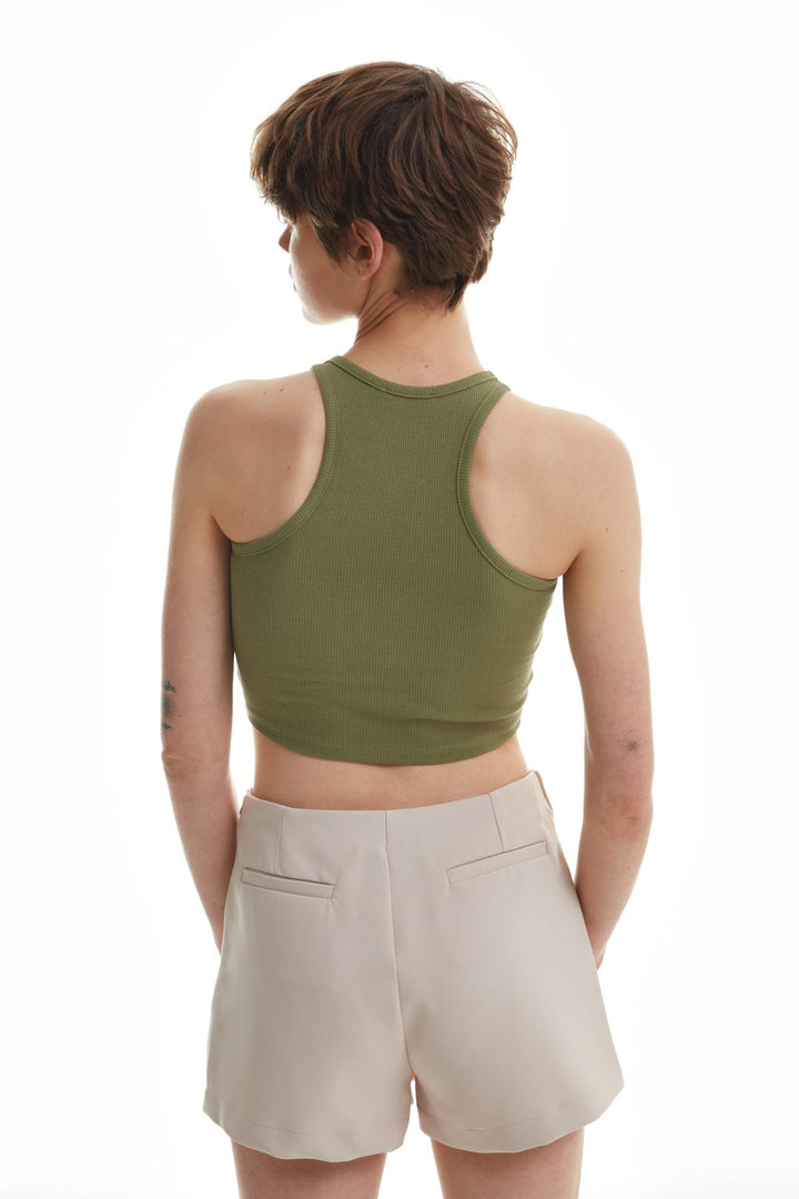 Halter Neck Crop Blouse Khaki