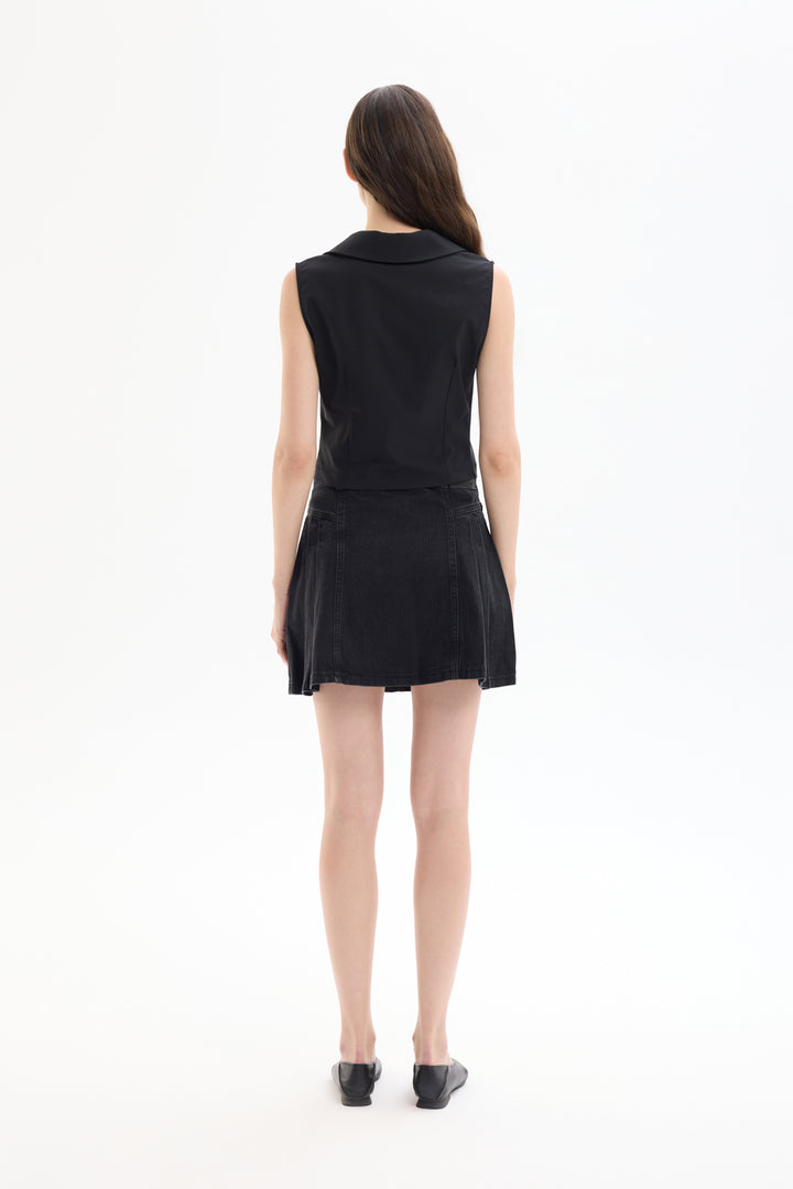 Fermuarlı Kolsuz Bluz Siyah