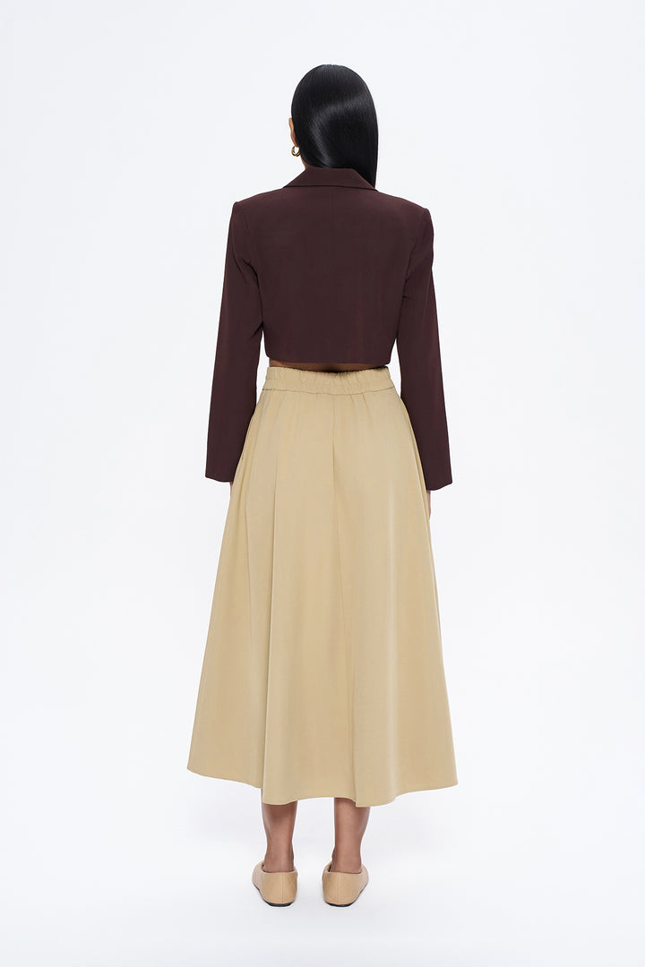 Double Breasted Crop Blazer Jacket Brown