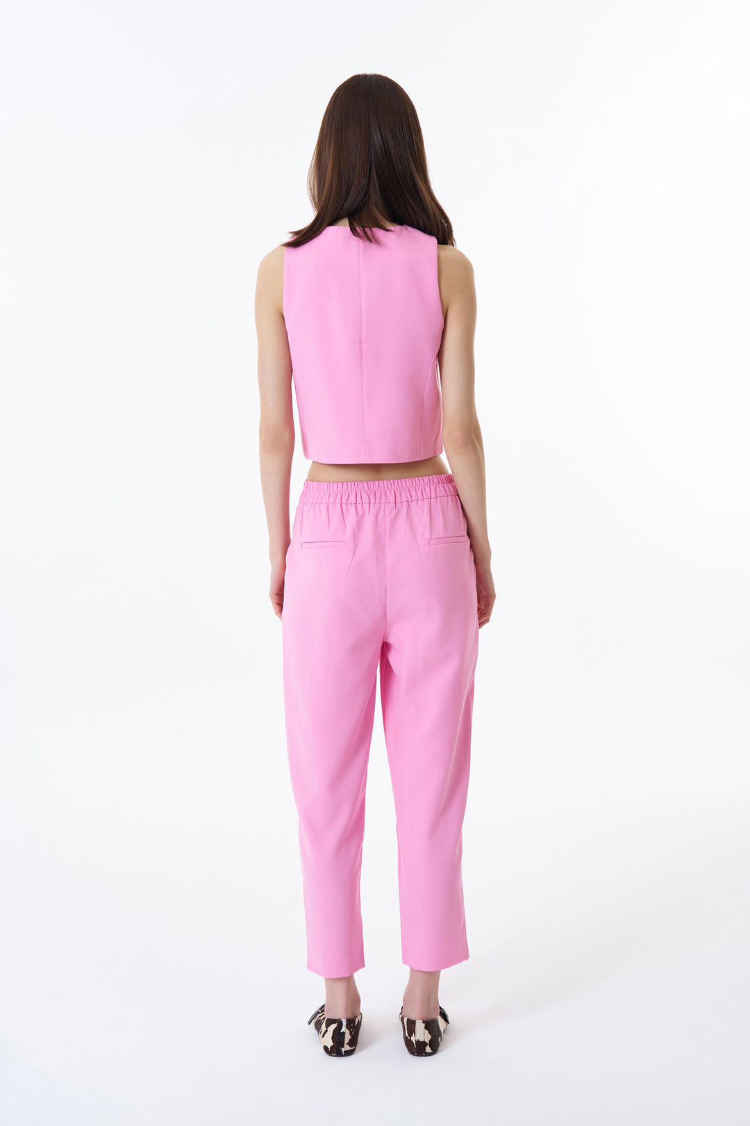Beli Lastikli Kumaş Pantolon Pembe