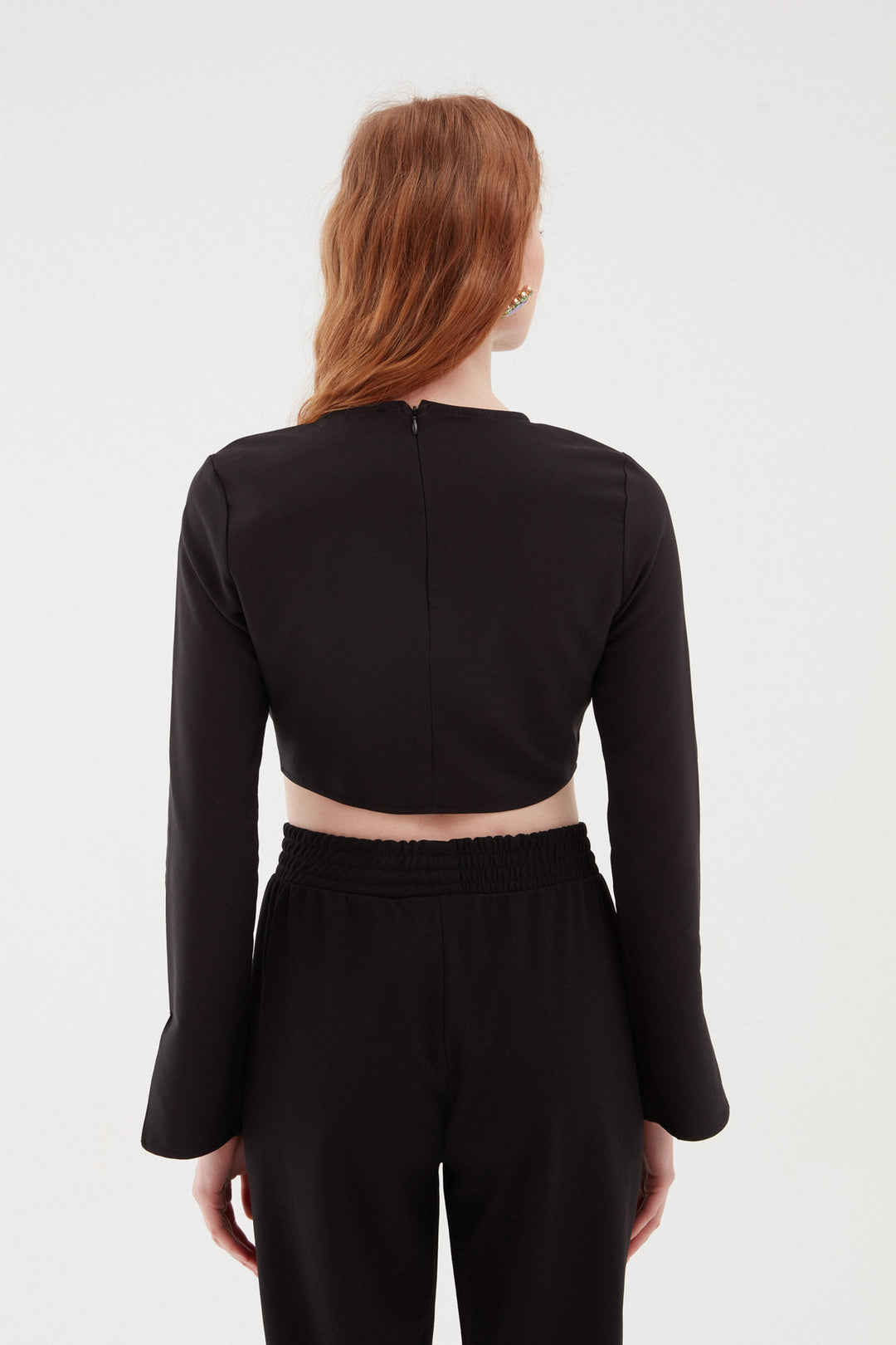 Büzgülü Crop Bluz Siyah