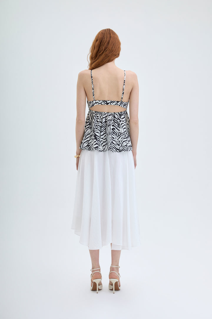 Zebra Desenli Sırt Dekolteli Askılı Bluz Siyah