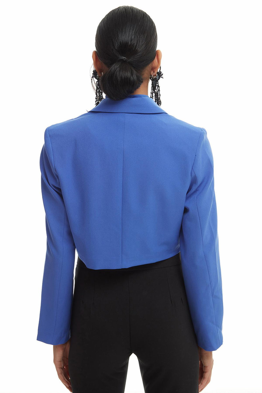 Double Breasted Crop Blazer Jacket Dark Blue