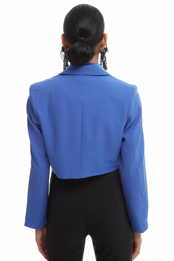 Double Breasted Crop Blazer Jacket Dark Blue