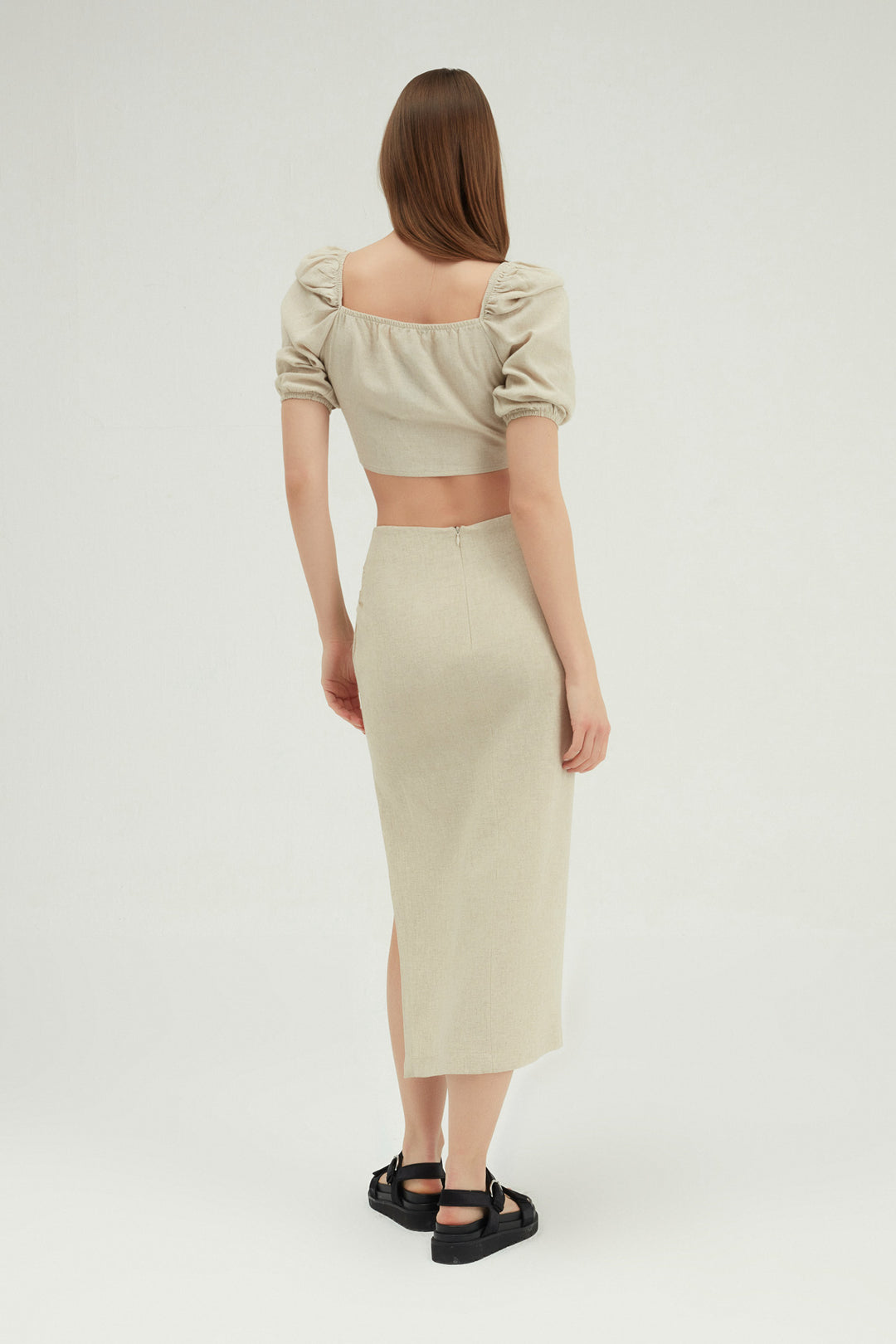 Tie Front Crop Linen Blouse Natural