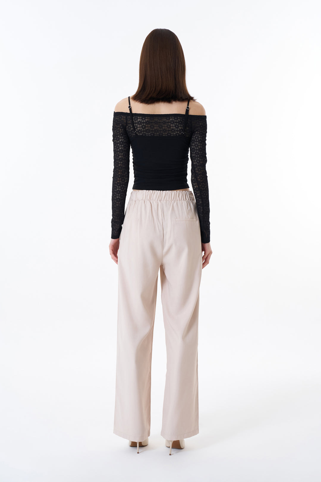 Düğme Bel Detaylı Palazzo Pantolon Taş