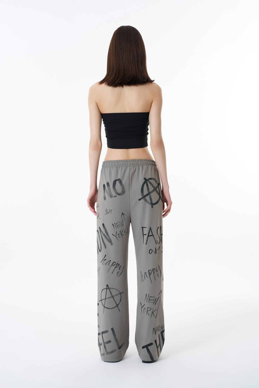 Yazı Baskılı Yüksek Bel Pantolon Açık Haki