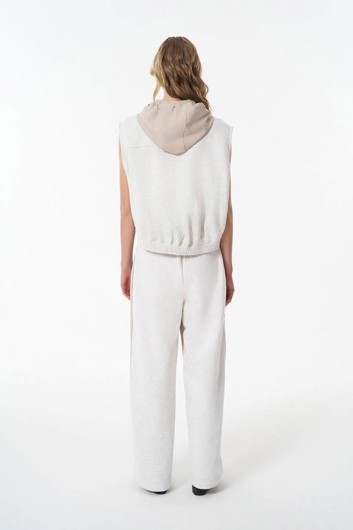 Kumaş Matchli Beli Lastikli Pantolon Bej