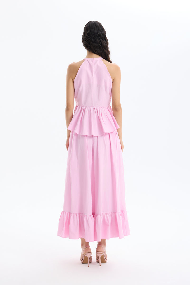 Önü Bağcıklı Halter Yaka Bluz Pembe