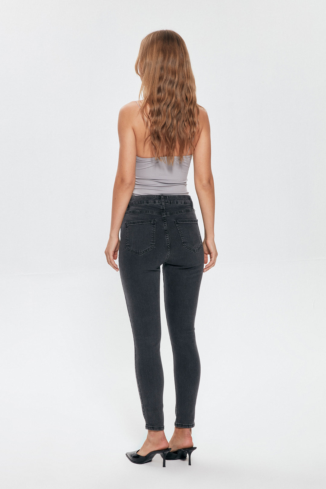 High Waist Slim Leg Jeans Trousers Gray