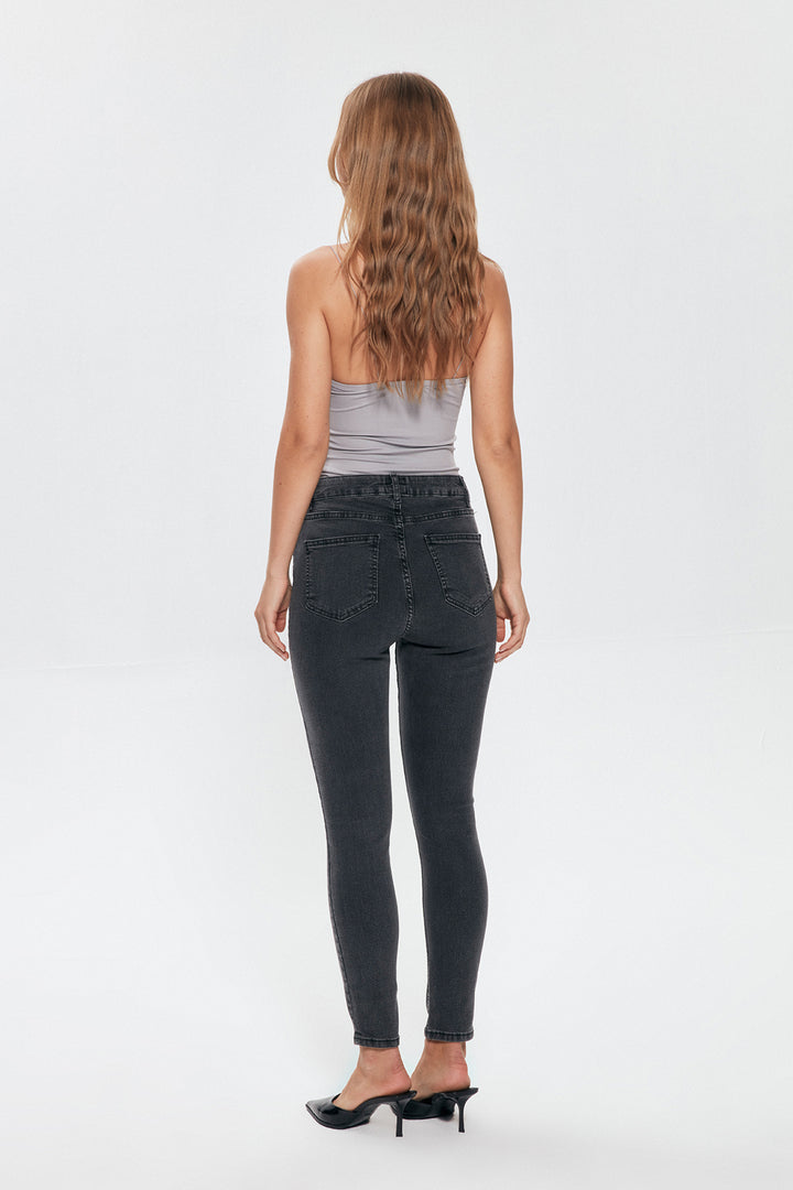 High Waist Slim Leg Jeans Trousers Gray