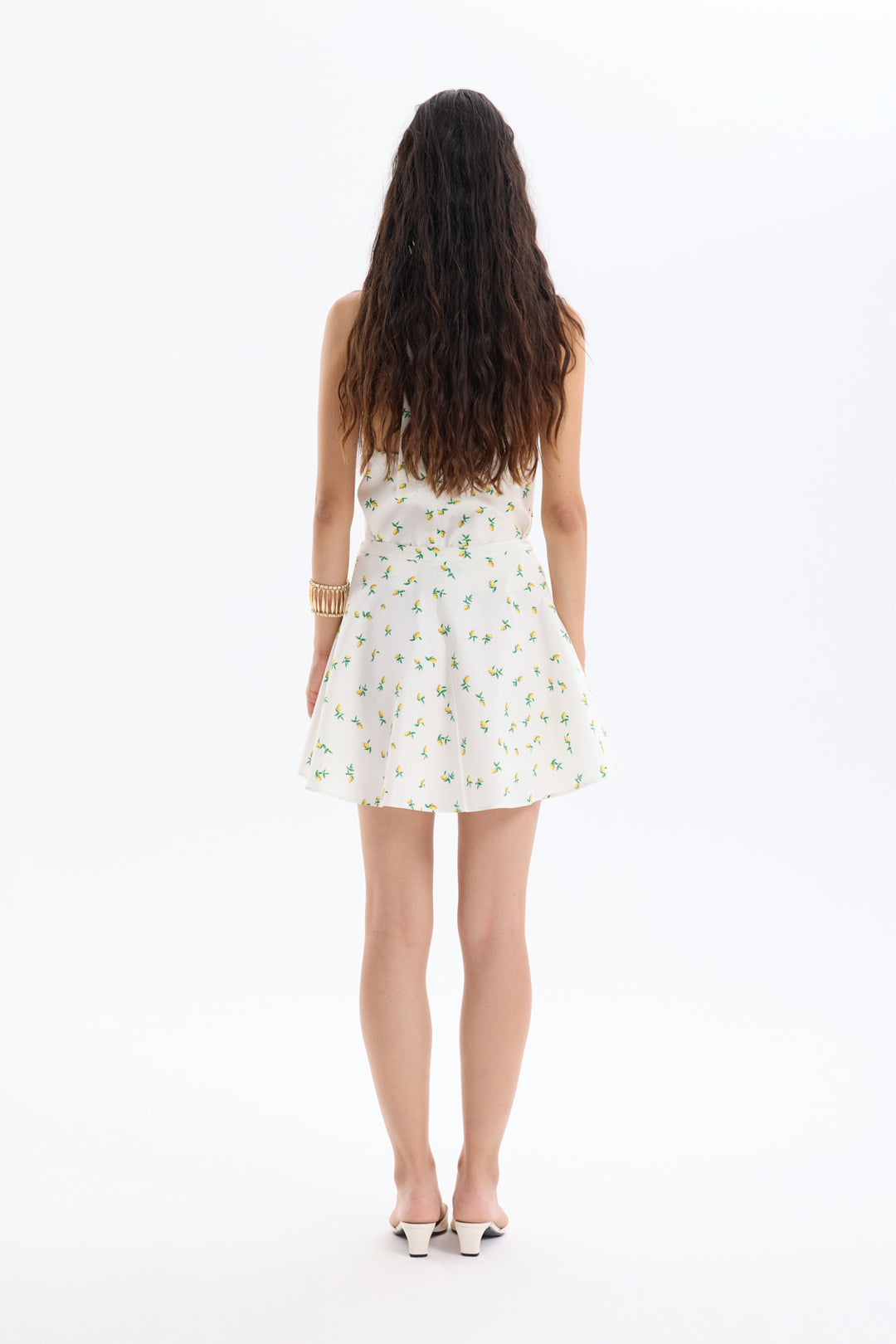 Limon Desenli Mini Etek Ekru