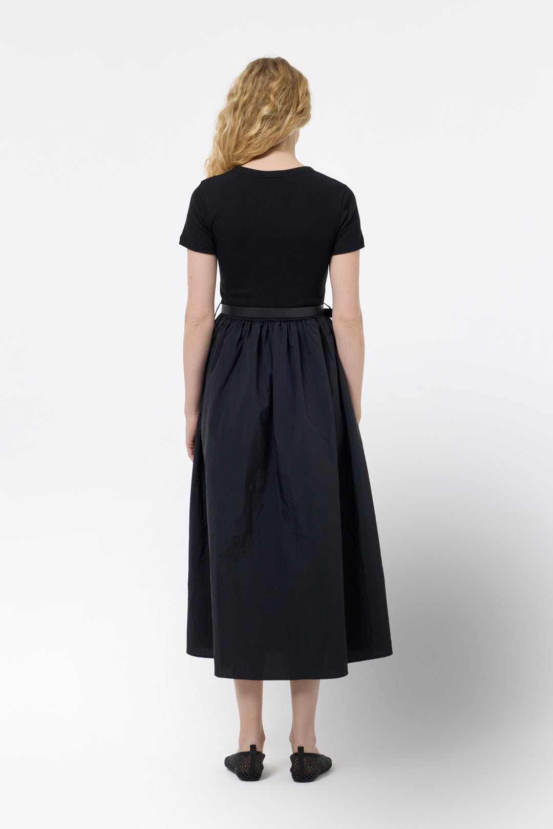 Beli Kemerli Basic Midi Elbise Siyah