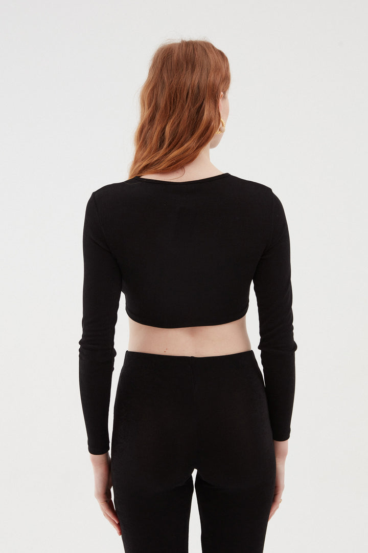 Decollete Detailed Crop Blouse Black