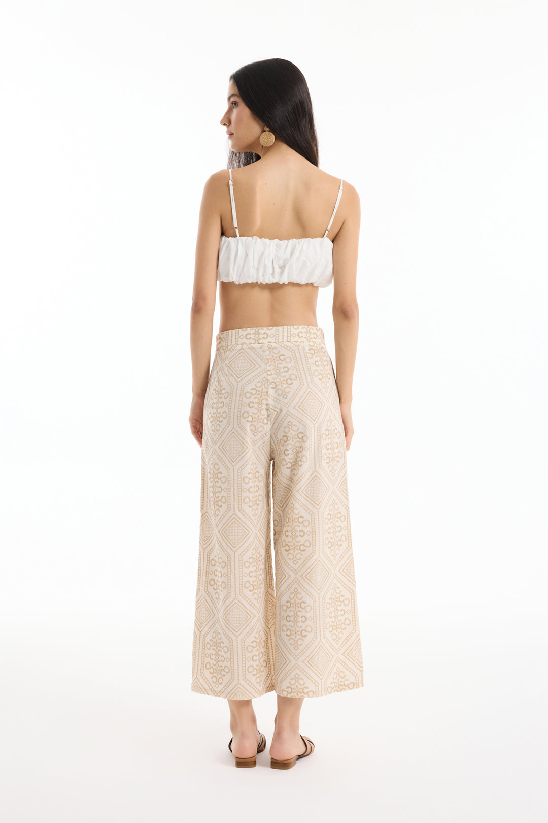 Etnik Desenli Bol Paça Pantolon Naturel