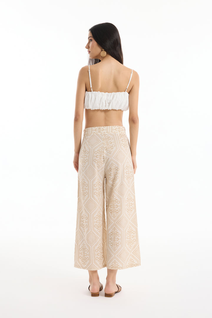 Etnik Desenli Bol Paça Pantolon Naturel