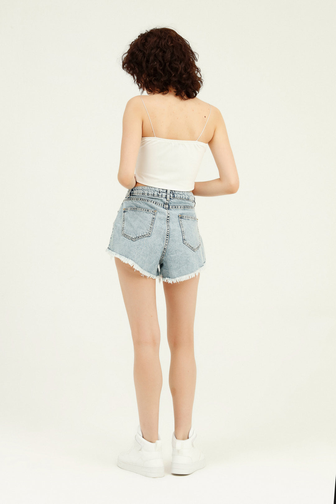 Tasseled Hem Denim Shorts Ice Blue