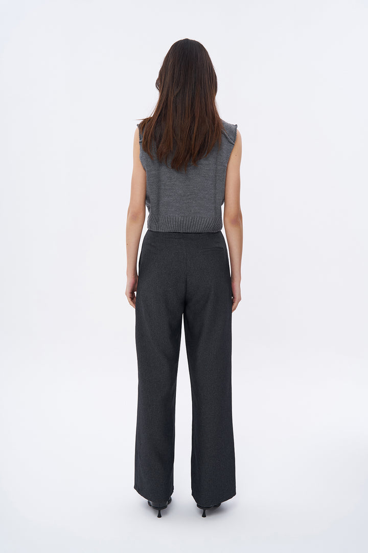 Renkli Dikiş Detaylı Yüksek Bel Pantolon Antrasit