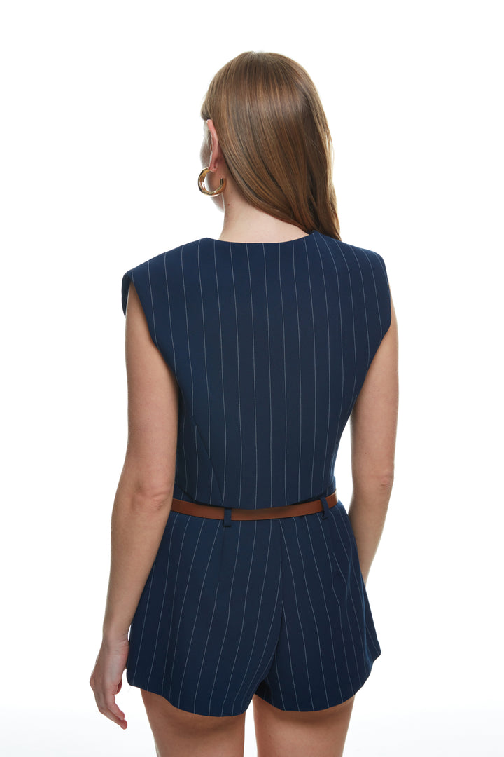 Line Detailed Vest Jacket Navy Blue